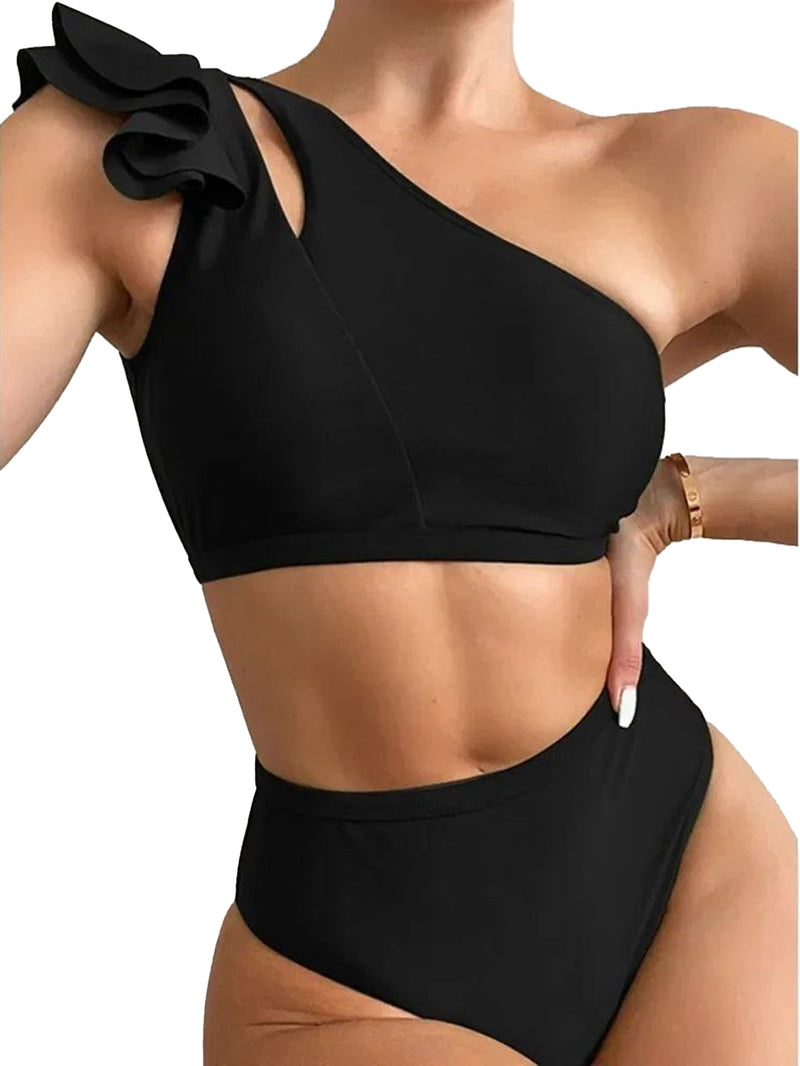 Rovioo One-Shoulder Ruffle Bikini Set