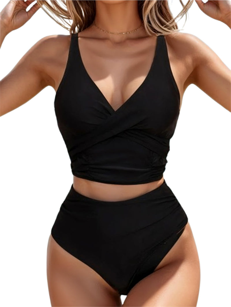 Rovioo Black V-Neck Bikini Set