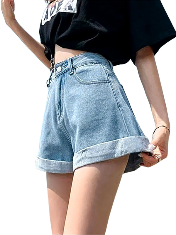 Rovioo High-Waist Denim Shorts