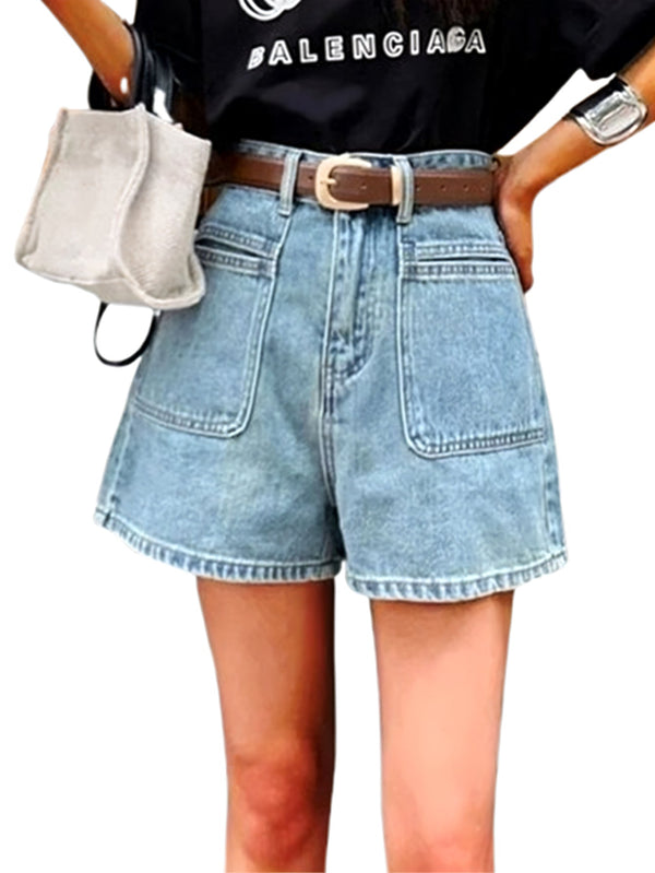 Rovioo Vintage Wide-Leg Denim Shorts