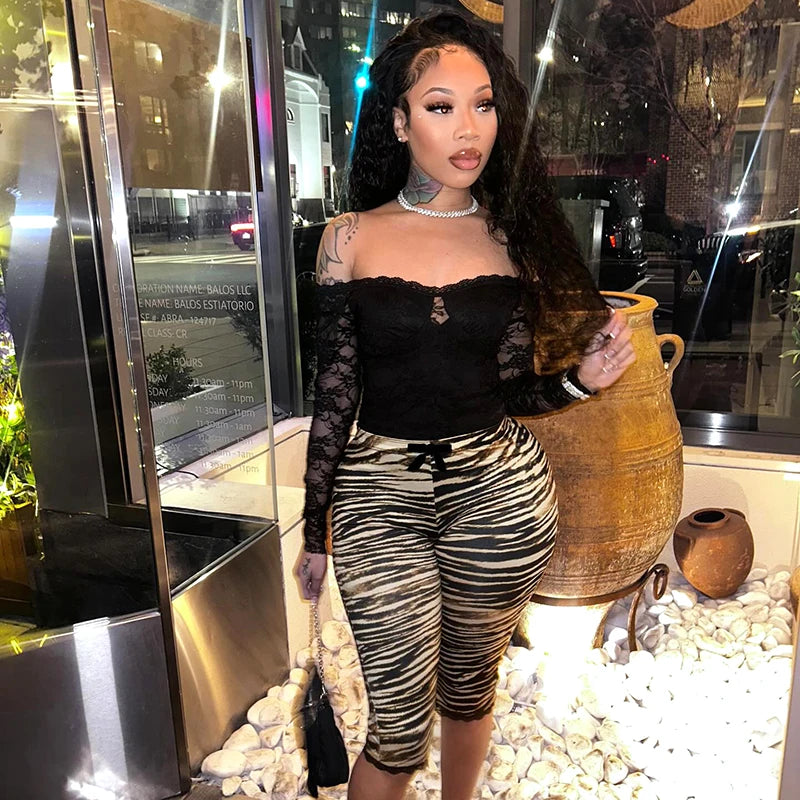 ROVIOO CUTENOVA Sexy Hottie Lace Edge Bow Decoration Leopard Print Slim Seven Pants Summer New Women'S Fashion Street Casual Seven Pant