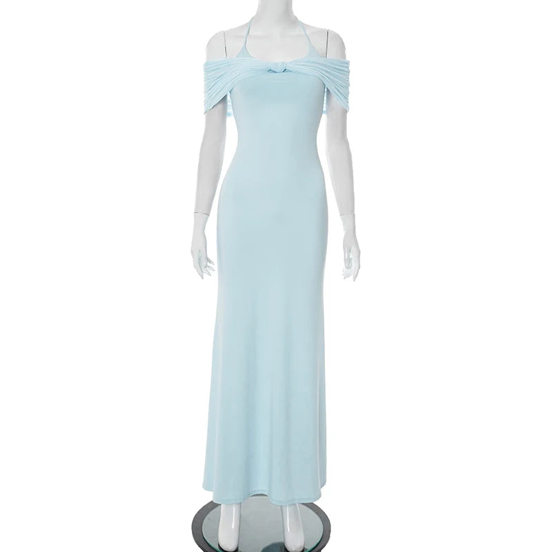 Rovioo Baby Blue Off-Shoulder Maxi Dress