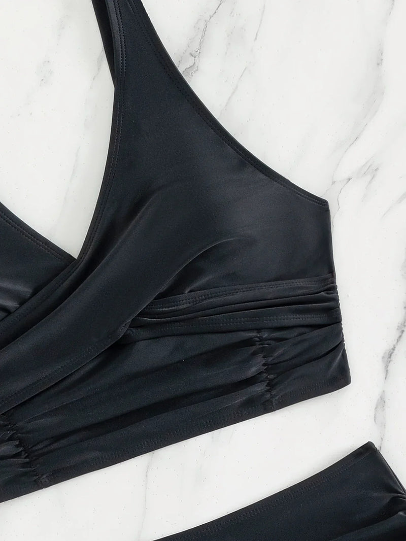 Rovioo Black V-Neck Bikini Set