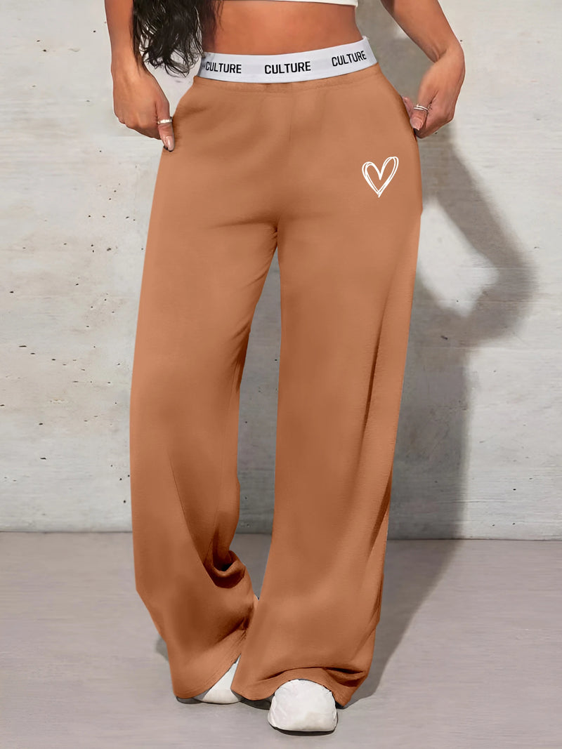 Rovioo Culture Wide-Leg Lounge Pants with Heart Detail