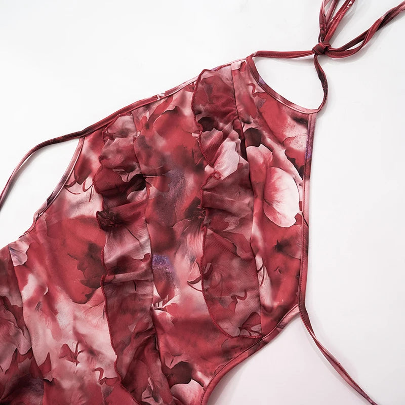 ROVIOO CUTENOVA Floral Ruffle Halter Romper