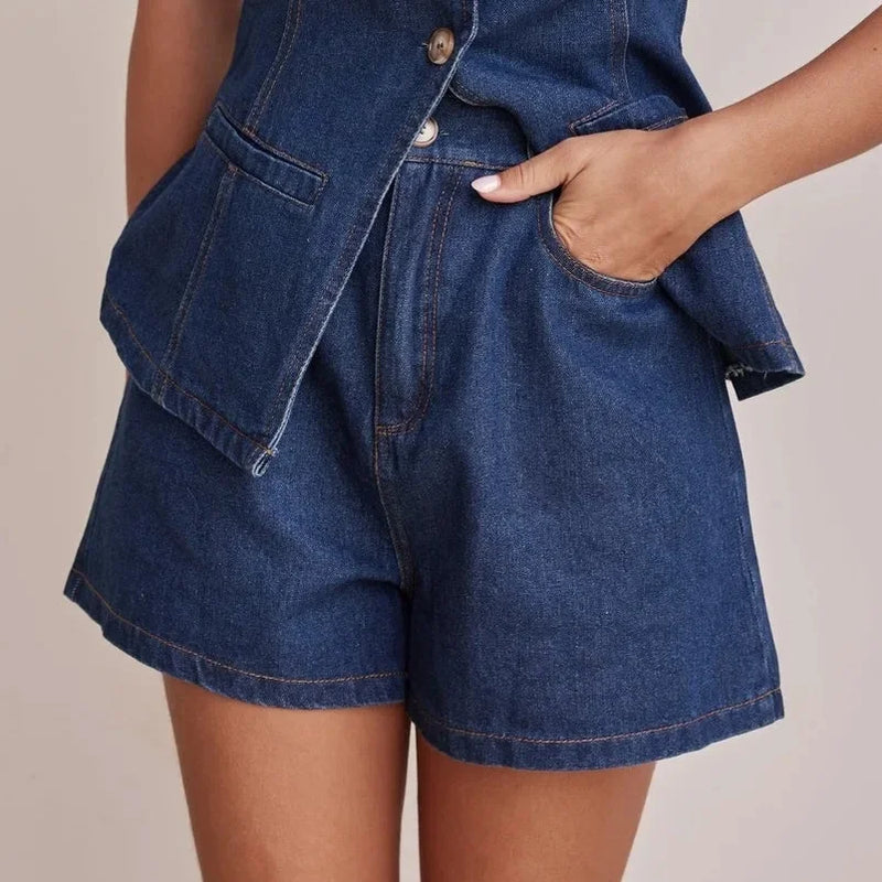 Rovioo High-Waist Denim Shorts