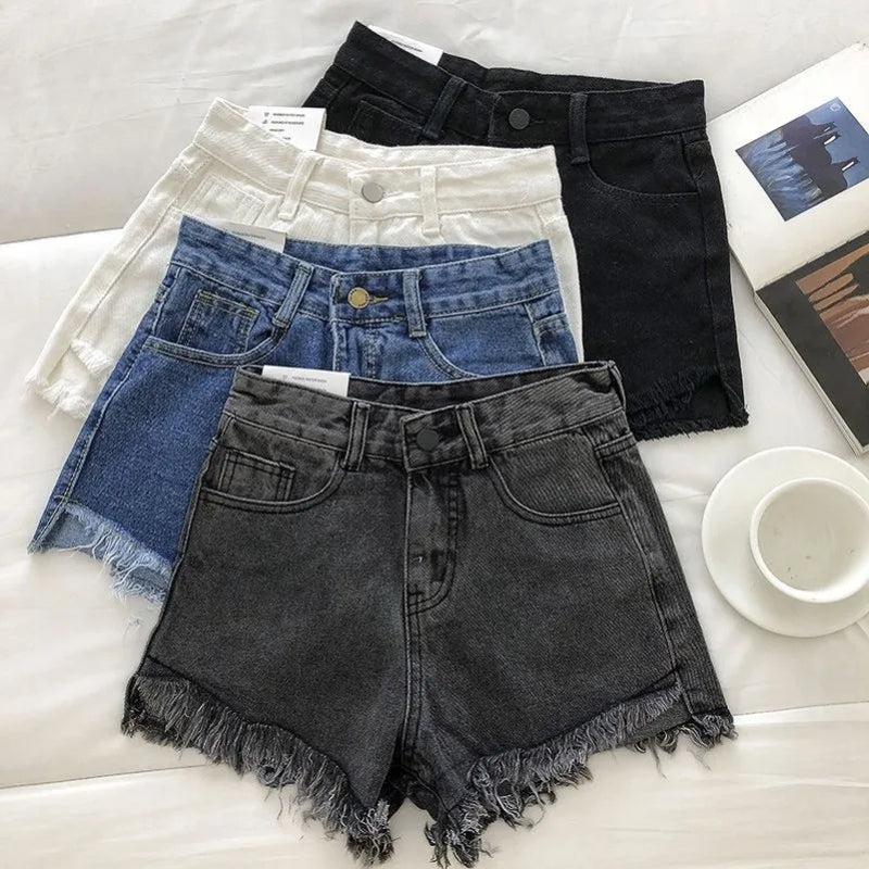 Rovioo Raw Hem Wide-Leg Denim Shorts