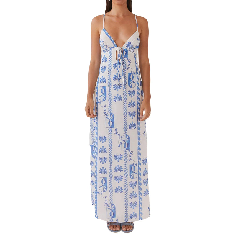 Rovioo Striped Button-Front Maxi Dress