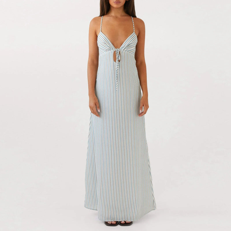 Rovioo Striped Button-Front Maxi Dress