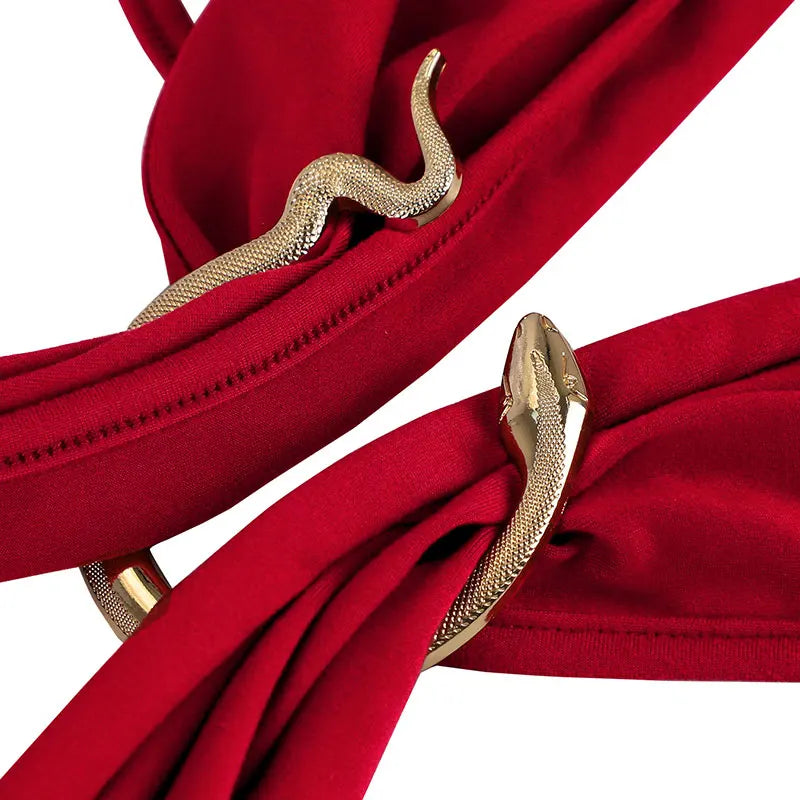 Rovioo Sultry Red Cutout Halter Maxi Dress