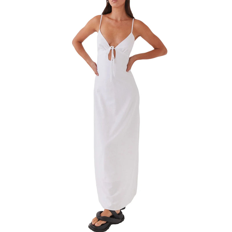 Rovioo Striped Button-Front Maxi Dress