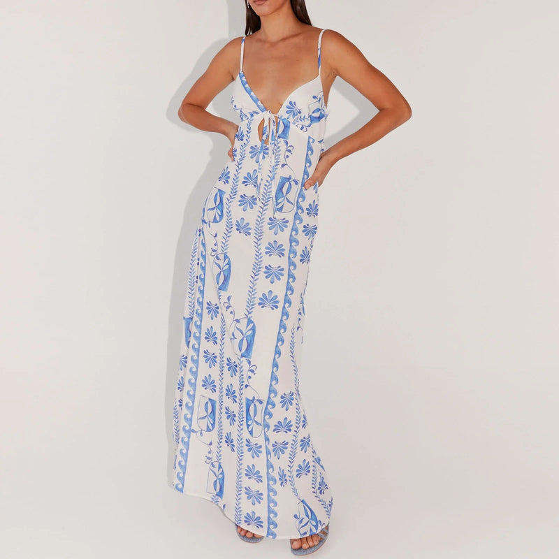 Rovioo Striped Button-Front Maxi Dress