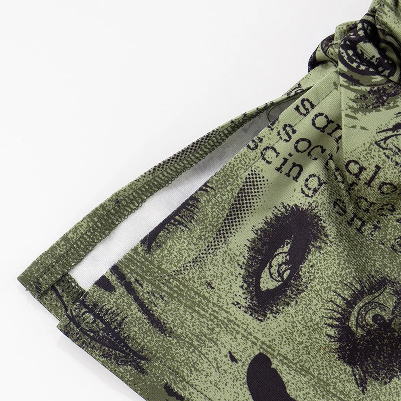 ROVIOO CUTENOVA Women'S Sexy Skinny Slit Abstract Letter Printed High Waist Stretchy Small Leg Split Shrinking Pleated Hem Casual Pants