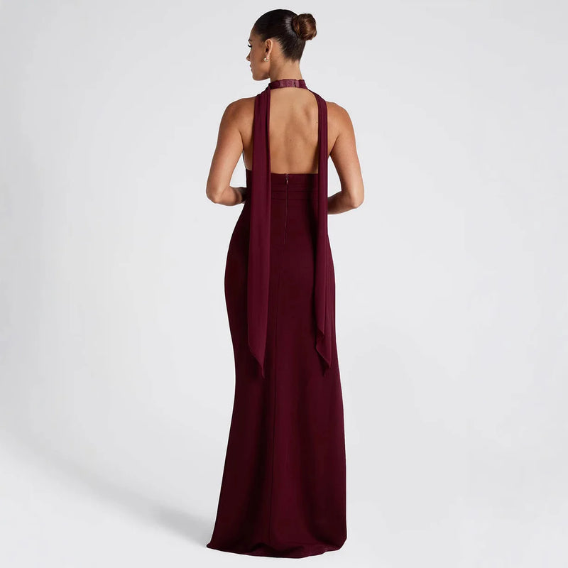 Rovioo Bodycon Maxi Dress with Deep V-Neck