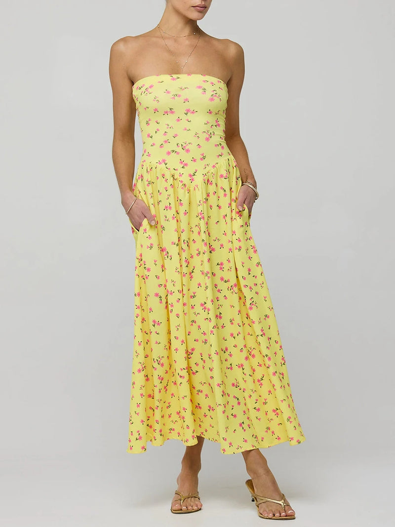 Rovioo Floral Strapless Maxi Dress