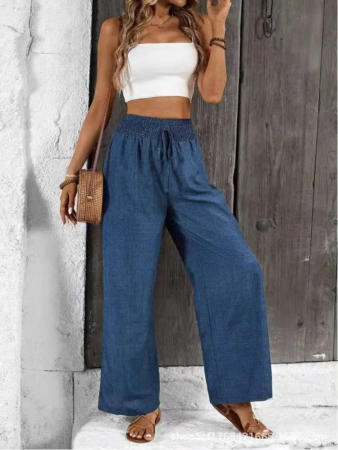 High-Waist Linen Wide-Leg Pants
