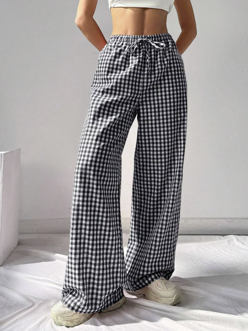 Classic Gingham Wide-Leg Lounge Pants