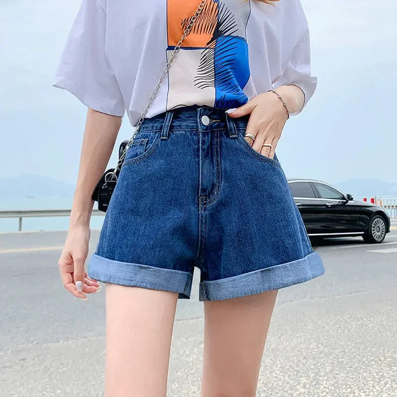 Rovioo High-Waist Denim Shorts