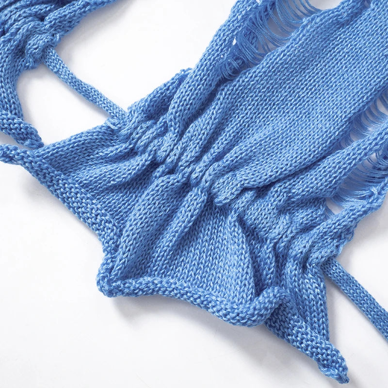 ROVIOO CUTENOVA 2024 Summer Women'S Sexy Hollow Mesh Beah Backless Tops Drawstring Long Skirts Elegant Sexy Party Dresses Club Outfits