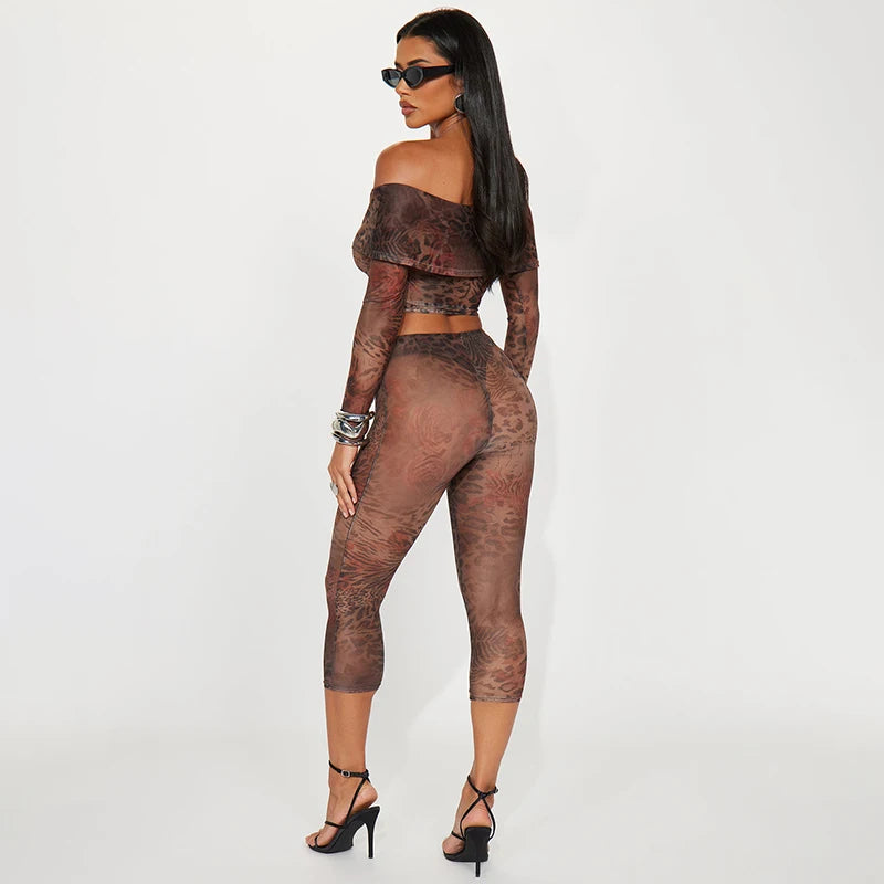 Rovioo CUTENOVA Women’s Floral Leopard Mesh Two-Piece Set