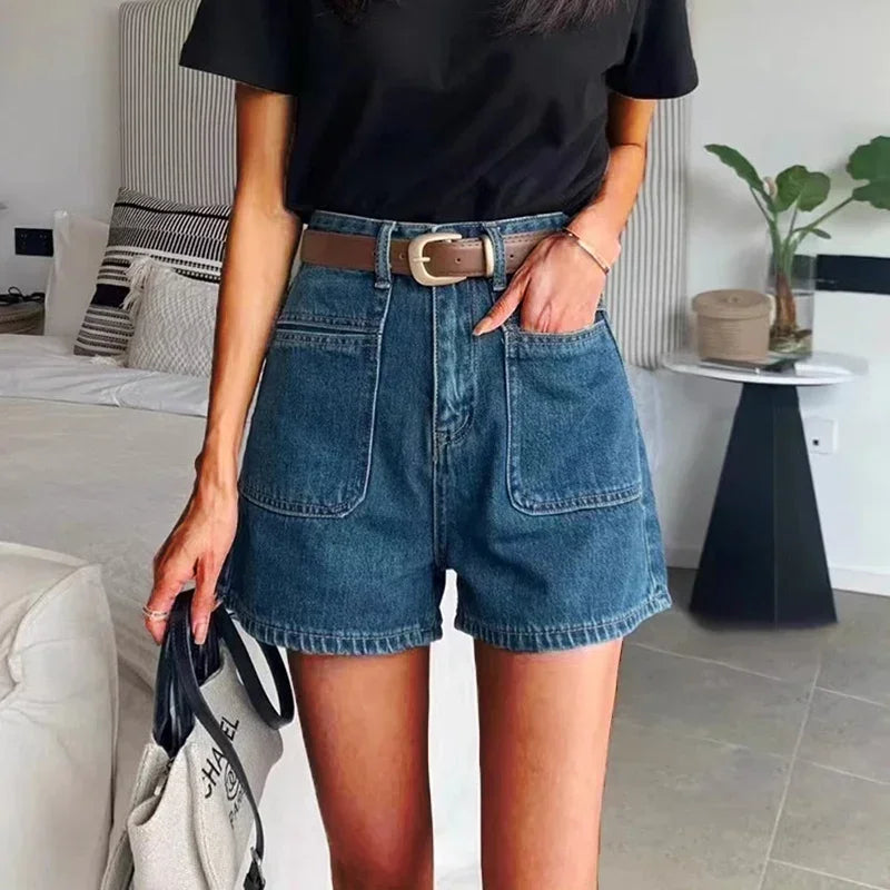 Rovioo Vintage Wide-Leg Denim Shorts