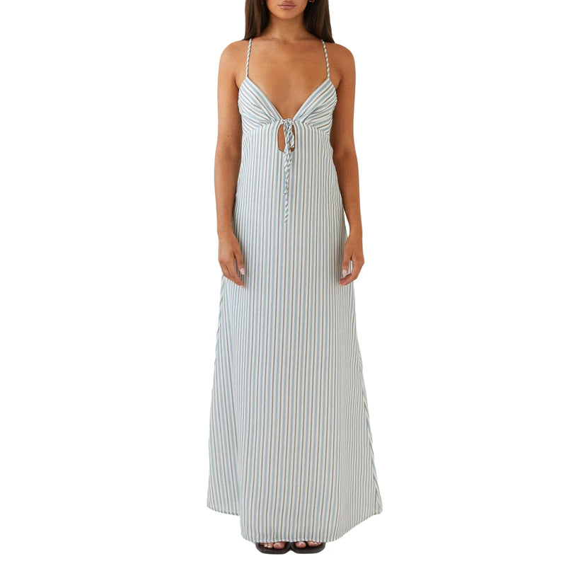 Rovioo Striped Button-Front Maxi Dress