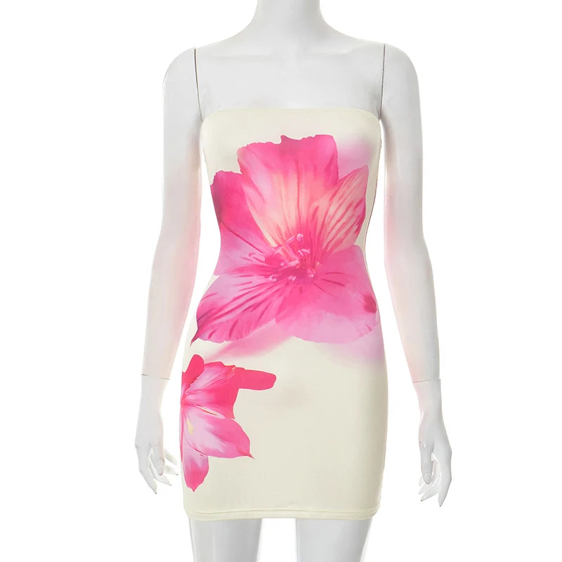 ROVIOO CUTENOVA Tropical Hibiscus Print Tube Dress