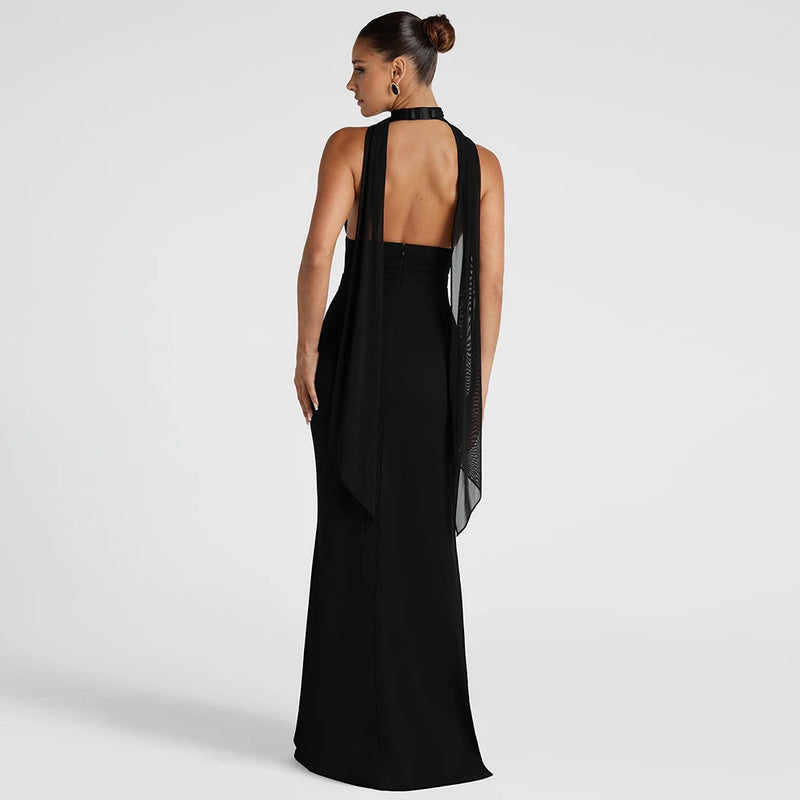 Rovioo Bodycon Maxi Dress with Deep V-Neck