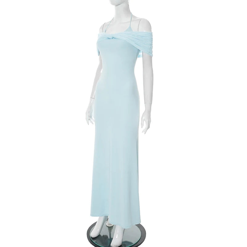 Rovioo Baby Blue Off-Shoulder Maxi Dress
