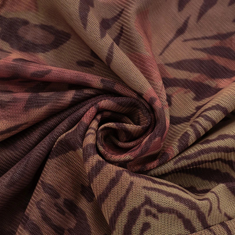 Rovioo CUTENOVA Women’s Floral Leopard Mesh Two-Piece Set