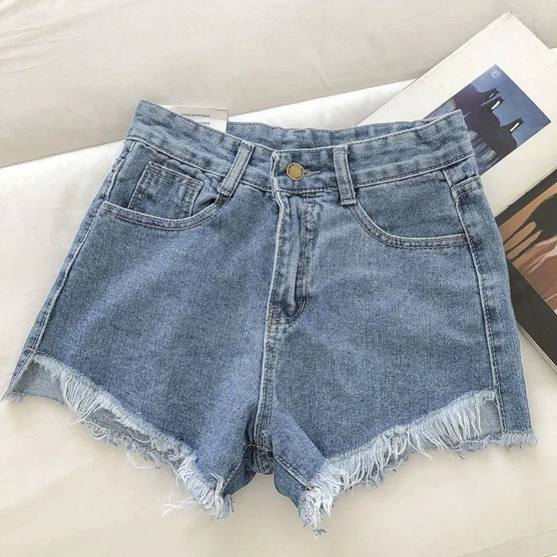Rovioo Raw Hem Wide-Leg Denim Shorts