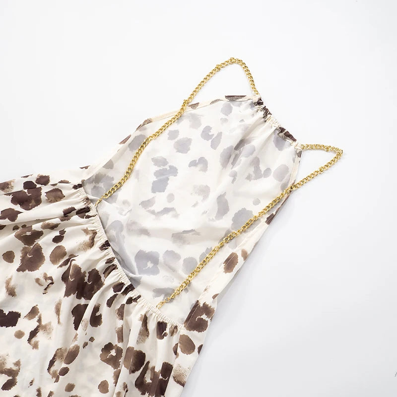 ROVIOO CUTENOVA Cow Print Halter Neck Mini Dress