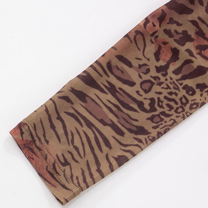 Rovioo CUTENOVA Women’s Floral Leopard Mesh Two-Piece Set