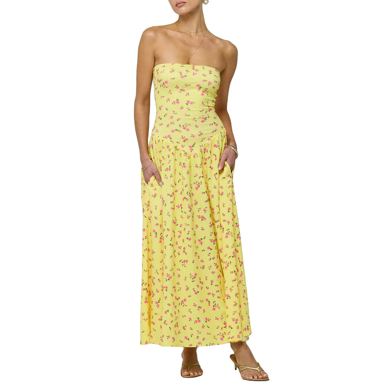 Rovioo Floral Strapless Maxi Dress