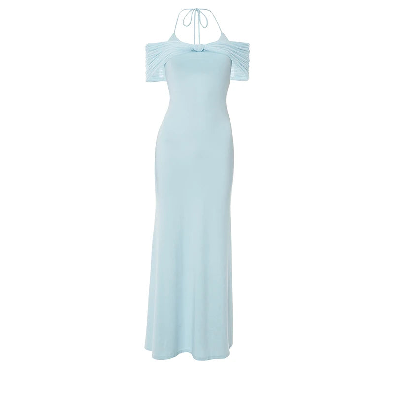 Rovioo Baby Blue Off-Shoulder Maxi Dress