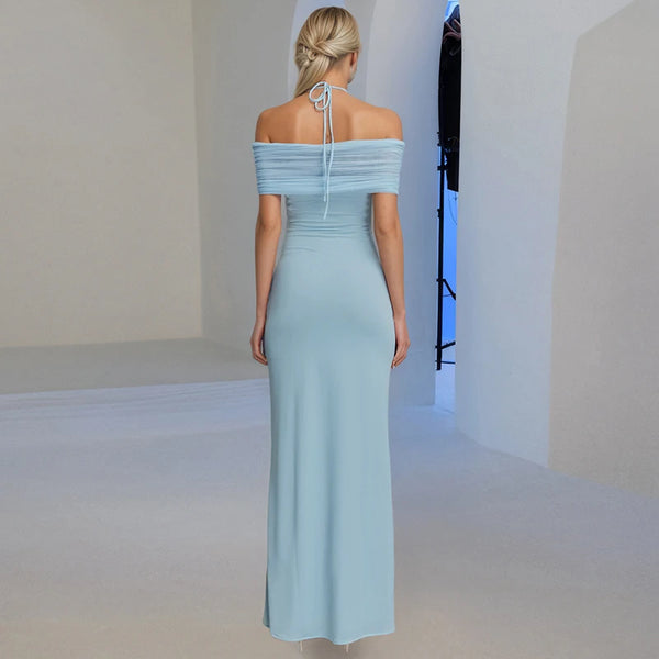 Rovioo Baby Blue Off-Shoulder Maxi Dress
