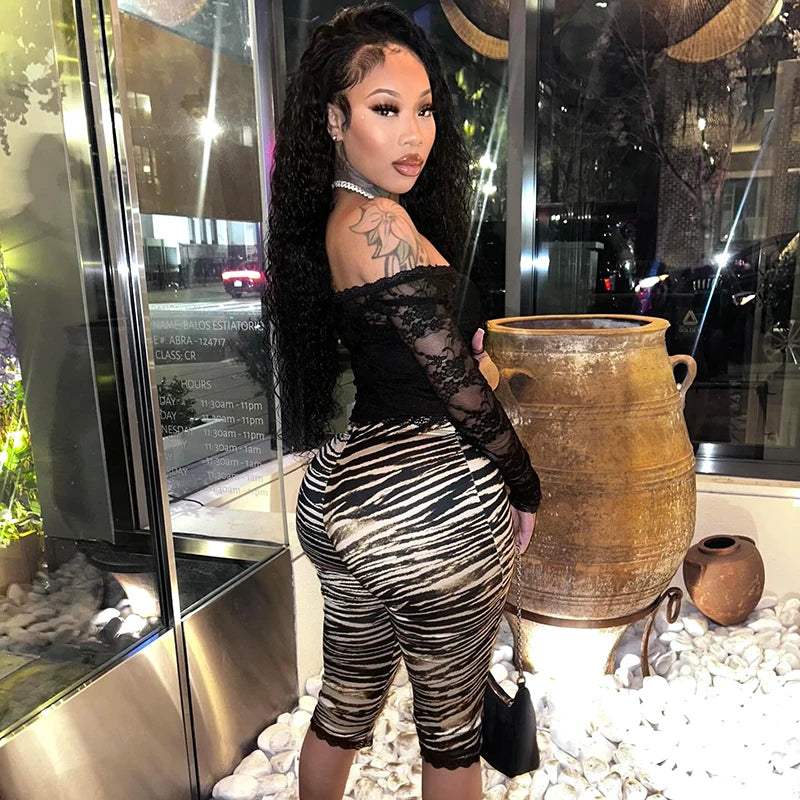 ROVIOO CUTENOVA Sexy Hottie Lace Edge Bow Decoration Leopard Print Slim Seven Pants Summer New Women'S Fashion Street Casual Seven Pant