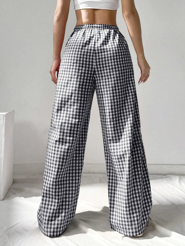 Classic Gingham Wide-Leg Lounge Pants