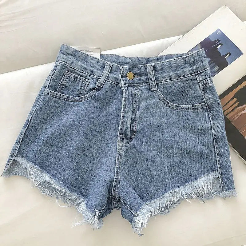 Rovioo Raw Hem Wide-Leg Denim Shorts