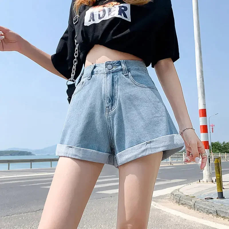 Rovioo High-Waist Denim Shorts