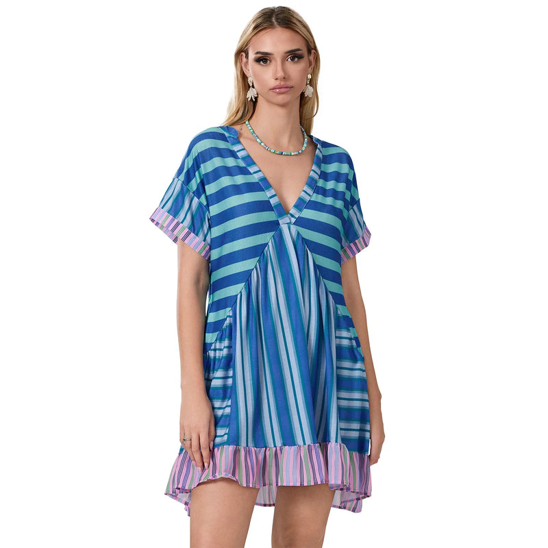 Rovioo Bohemian Floral Print Mini Dress