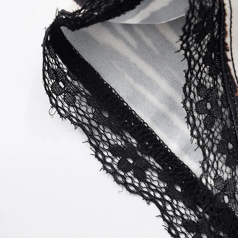 ROVIOO CUTENOVA Sexy Hottie Lace Edge Bow Decoration Leopard Print Slim Seven Pants Summer New Women'S Fashion Street Casual Seven Pant