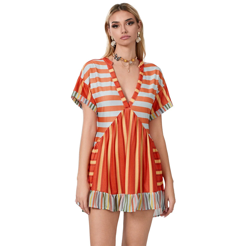 Rovioo Bohemian Floral Print Mini Dress