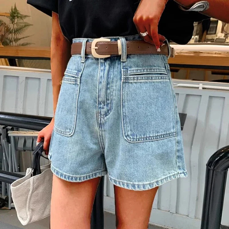 Rovioo Vintage Wide-Leg Denim Shorts