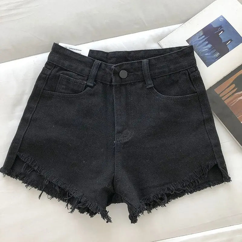 Rovioo Raw Hem Wide-Leg Denim Shorts