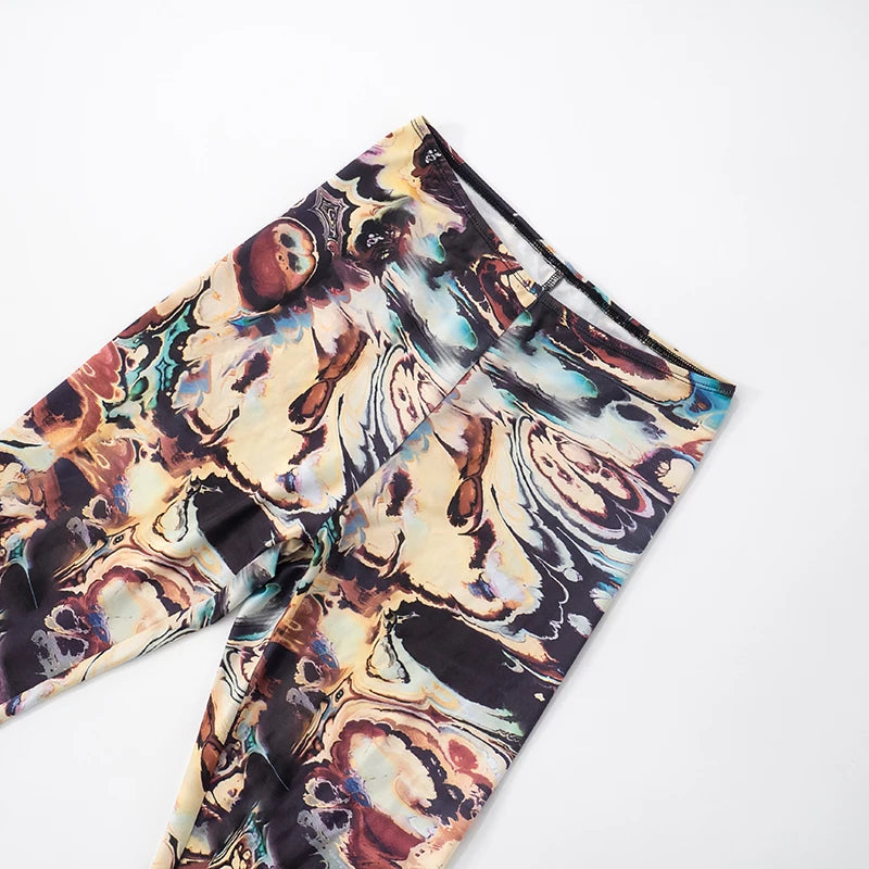 ROVIOO CUTENOVA Women'S Sexy Skinny Abstract Pattern Printed Elastic High Waisted Hip Wrap Elastic Seven Points Casual Sporty Pants