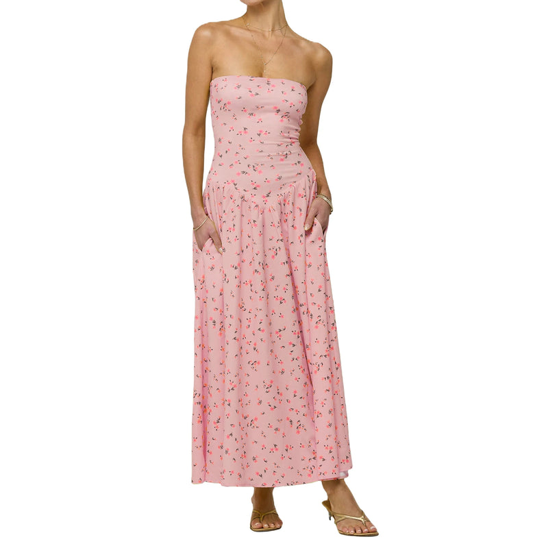 Rovioo Floral Strapless Maxi Dress