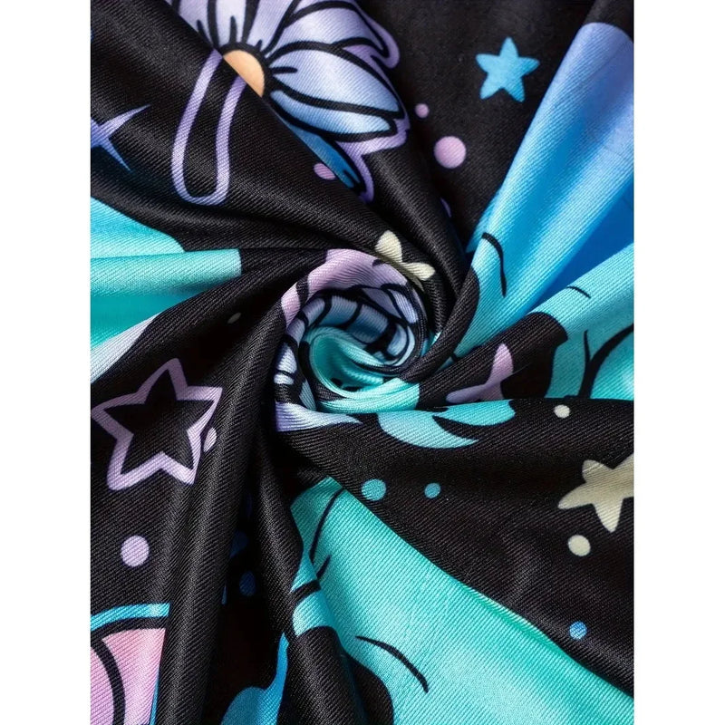 ROVIOO Plus Size Halloween Skull Floral Print High-Waist Wide-Leg Pants for Women