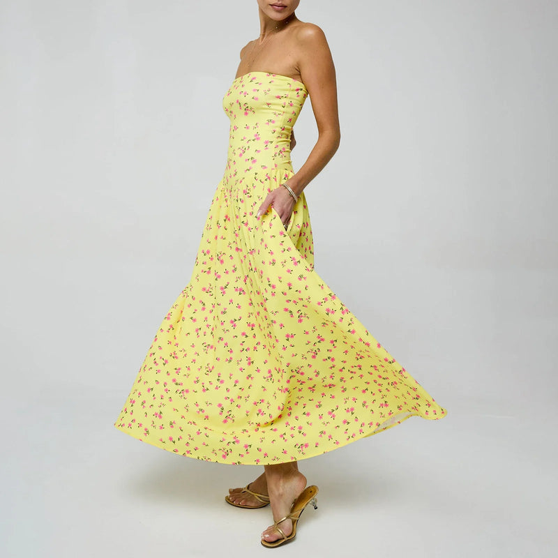 Rovioo Floral Strapless Maxi Dress