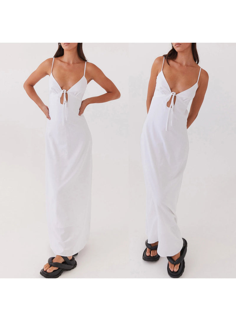 Rovioo Striped Button-Front Maxi Dress